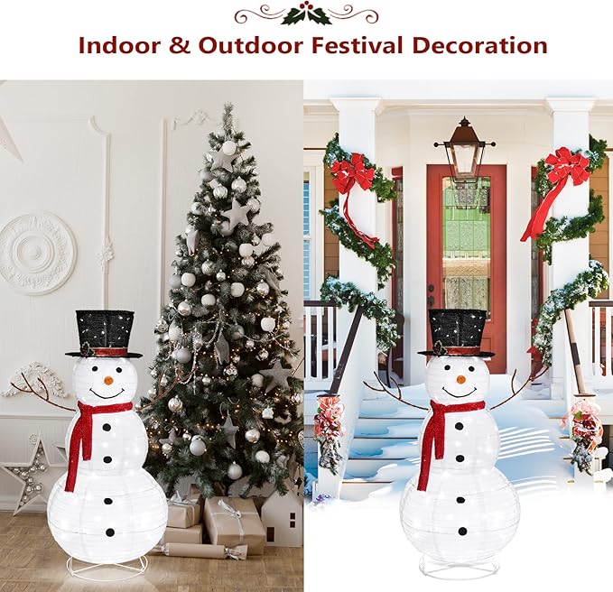 VINGLI 4FT Lighted Christmas Snowman Outdoor Decorations, Prelit 90 LED Snowman Decor with Stakes, Weatherproof Indoor Outdoor Yard Lawn Garden Patio Pathway Front Porch Xmas Holiday Display
