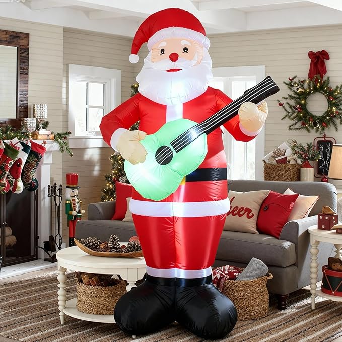 TRMESIA 8FT Inflatable Santa Claus Decoration,Indoor Outdoor Christmas Decor for Yard Lawn Garden Holiday Parties LED Lighted for Festive Atmosphere,with Guitar Xmas Blow up Decoration