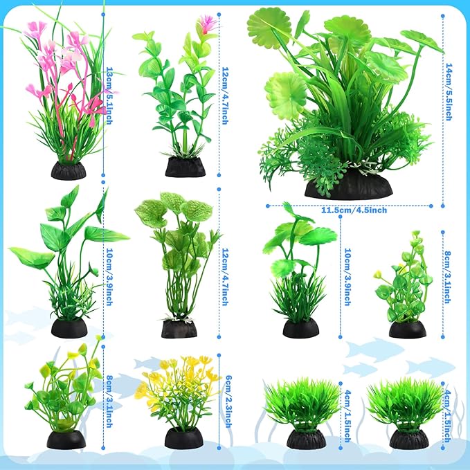 Fish Tank Accessories Aquarium Decorations Green Plants, 11cs Small Goldfish Turtle Tank Decorations Artificial Plants, Aquarium Decor Plastic Grass Plant