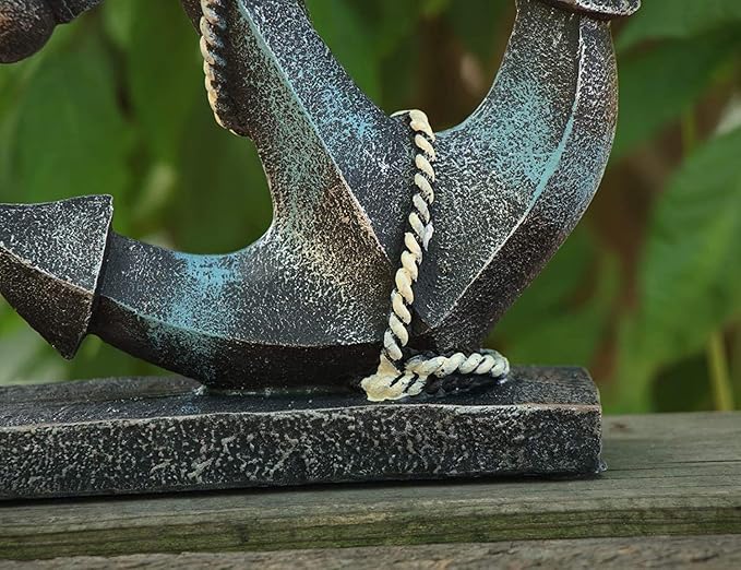 H&W Resin Anchor Figurine 8.5 "H, Nautical Décor, Anchor Model Statue Ornament for Home Garden Bar, Indoor Outdoor Tabletop Decoration, Antique Boat Anchor Mediterranean Style（Yellow）