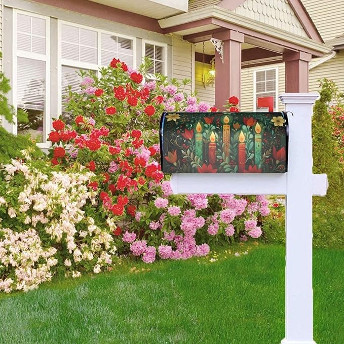 Christmas Candles Mailbox Covers Magnetic Letterbox Covers 21x18 Inch for Garden Outdoor Decoration