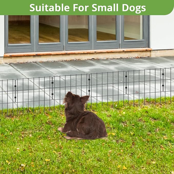 10 PCS Animal Barrier Fence, 17''(H) X 10.8 Ft(L), No Dig Garden Fencing Border for Small Dogs & Rabbits, Rustproof Metal, Decorative Fencing for Outdoor Landscape Yard Patio, 2‘’ Spike Spacing Fence