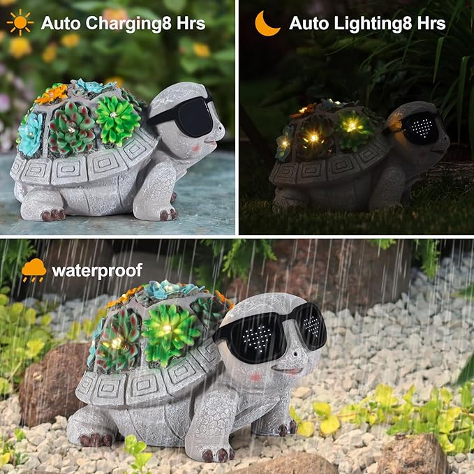 Solar Garden Statues Turtle with Succulent and LED Lights Birthday Gifts for Women Mom Grandma Solar Outdoor Decor for Patio Backyard Yard Lawn Decoration-Unique