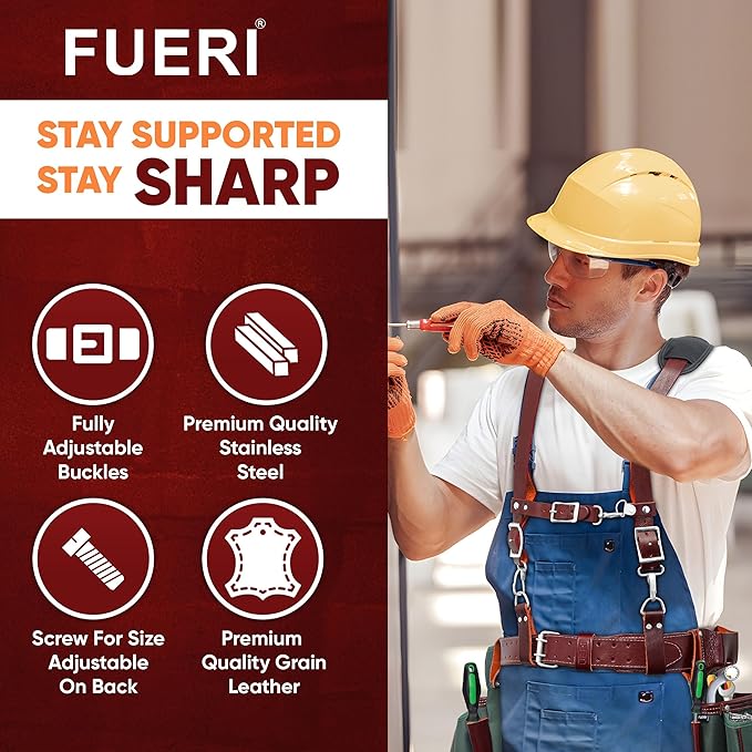 FUERI Tool Belt Suspenders for Men Heavy Duty Bags Construction Carpenter Tools Electricians Framers