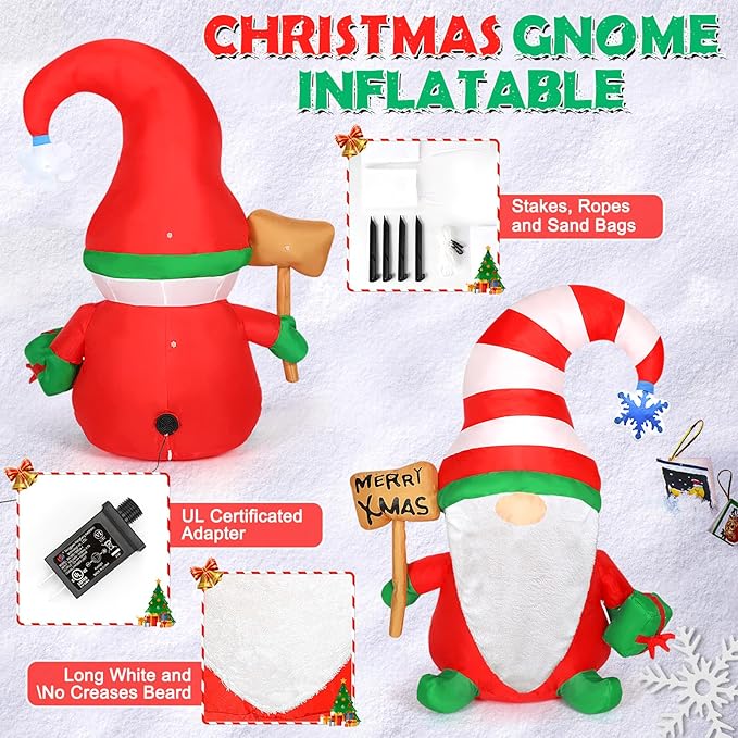 Christmas Inflatables Gnome, 4FT Blow Up Christmas Gnome Outdoor Decorations, Inflatable Yard Decoration, Christmas Holiday Gnome Decor for Party, Home, Garden
