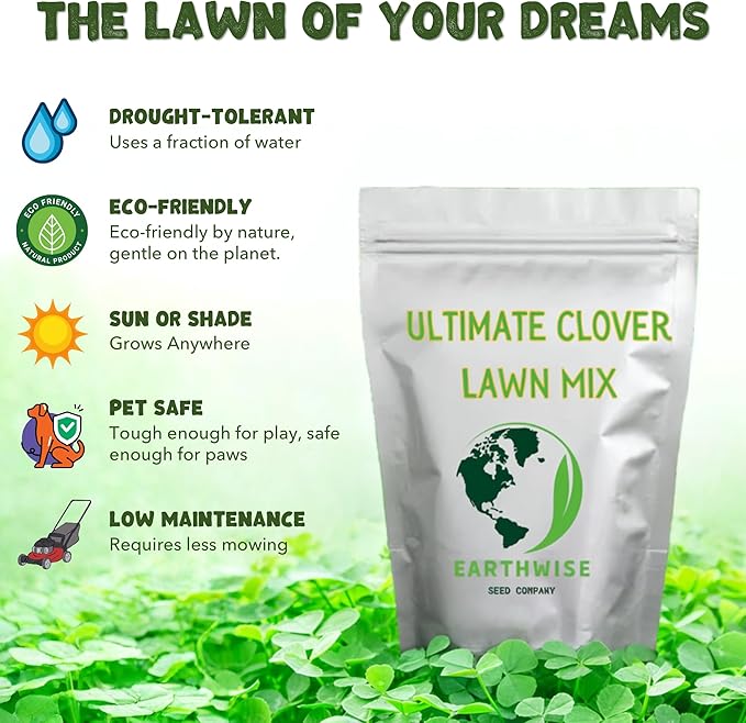 Earthwise Ultimate Clover Lawn Mix – Low-Maintenance, Eco-Friendly Yard, 5 lb Seed, Covers 2000 Sq Ft