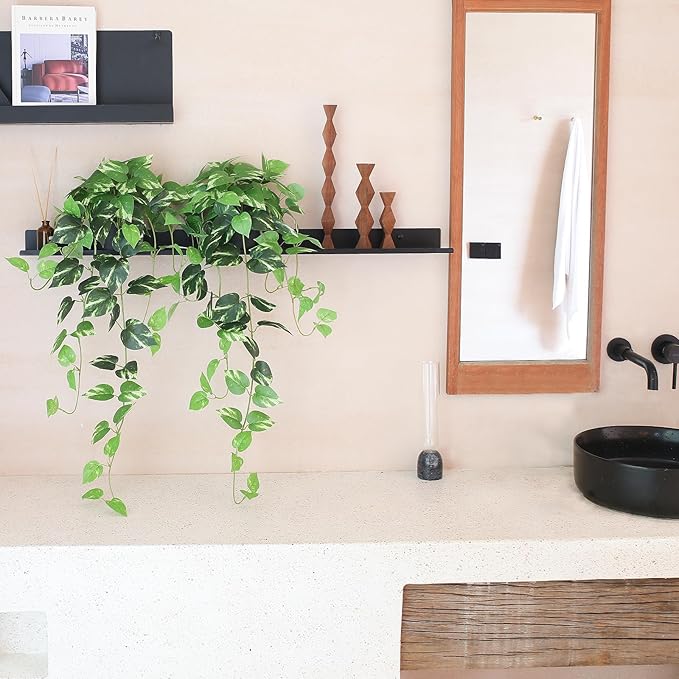 alyptus Fake Pothos Hanging Plants - 33" Set of 2 Artificial Silk Ivy Vines with Pots, Realistic Faux Greenery for Indoor Home Decor, Low Maintenance Hanging Plant Decoration (Golden Green)