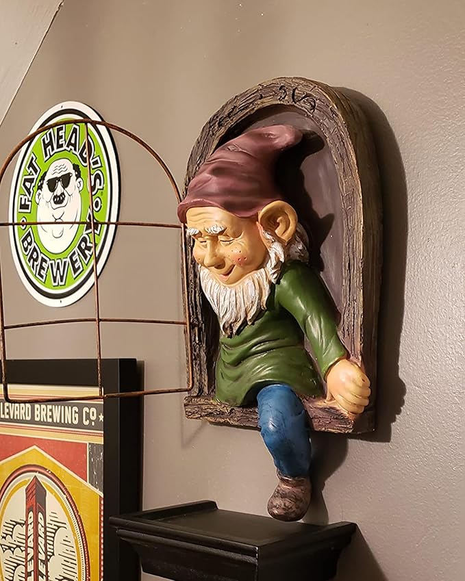 Gnome Tree Faces Statue Decor, 13 Inch Fairy Elf on The Shelf Door Whimsical Decorations, Yard Art Hugger for Garden Accessories Outdoor Wall