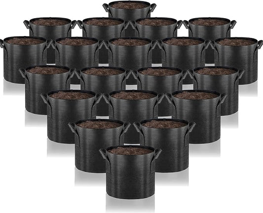 Gardenera Reusable Grow Bags - 20-Pack 15 Gallon Fabric Planters with Aeration and Handles, Great for Growing Trees and Large Shrubs