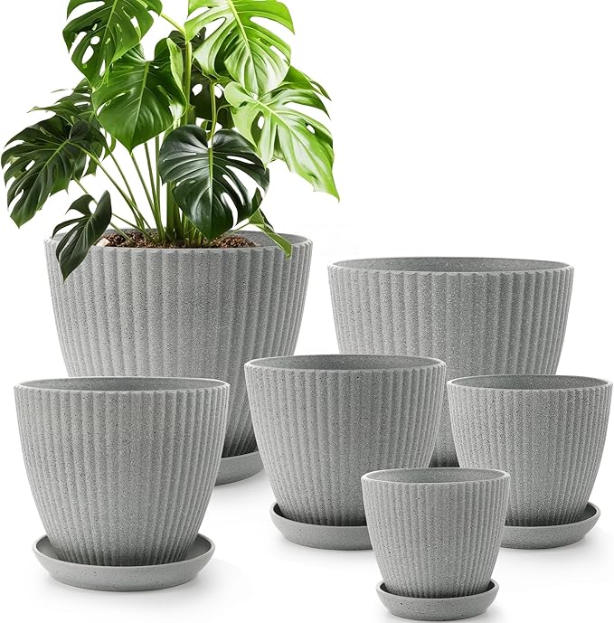 7.5/6.7/5.9/5.1/4.3/3.5 Inch Plant pots Flower Pots Indoor Outdoor,Indoor/Outdoor Flower Pots for Succulents, Herbs, Cactus - Modern Lightweight Durable Planter Set