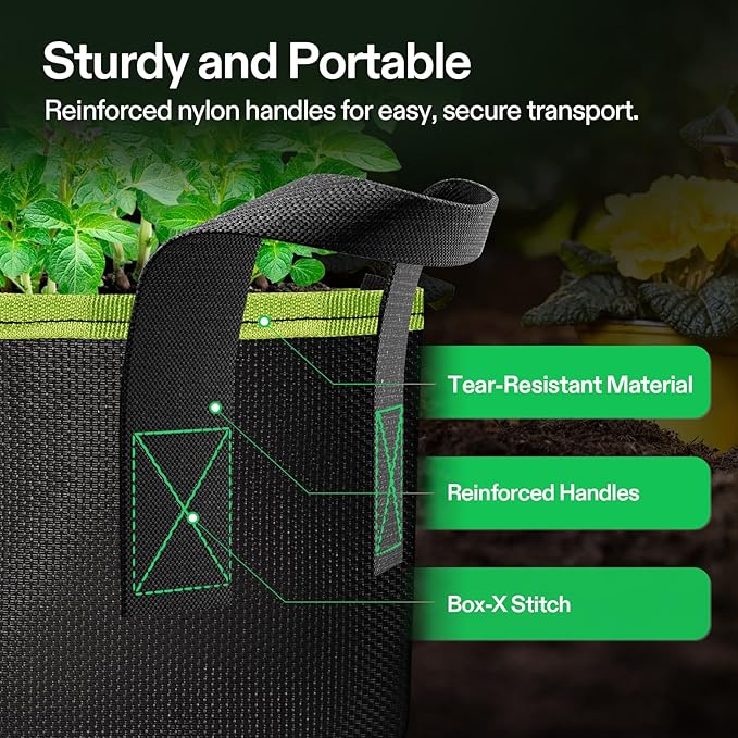 VIVOSUN 3-Pack 7-Gallon AeroBase Grow Bags, Durable Mesh Fabric Plant Container with Breathable Base and Sturdy Handles, Black