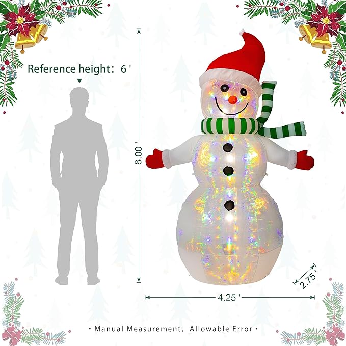 eUty 8ft Christmas Inflatable Outdoor Decoration Lighted ICY Snowman Decor Waterproof Christmas Blow Up Yard Decorations for Xmas Holiday Party Yard Garden Lawn Decor