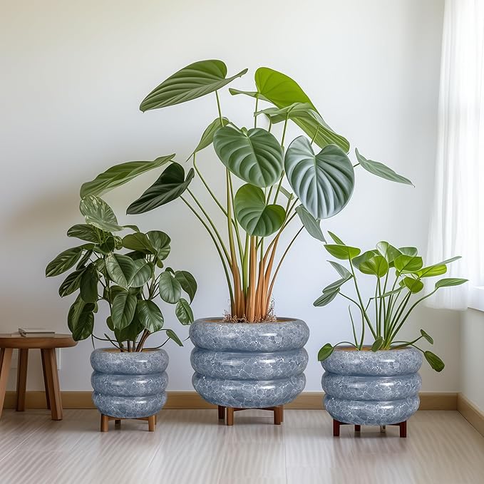SQOWL Ceramic Planter 10 Inch - Indoor Plant Pot with Drainage Hole Outdoor Planter Large Flower Pot Modern Decorative Plant Pot for Bathroom Room Decorations Gray