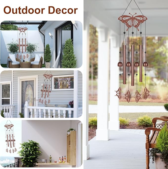 Metals Butterfly Wind Chimes for Outside to Create a Zen Atmosphere Suitable for Outdoor Garden Patio Home Decor,Melodious Melodic Tones Wind Chimes Suitable as A Birthday Gift for Women Mom