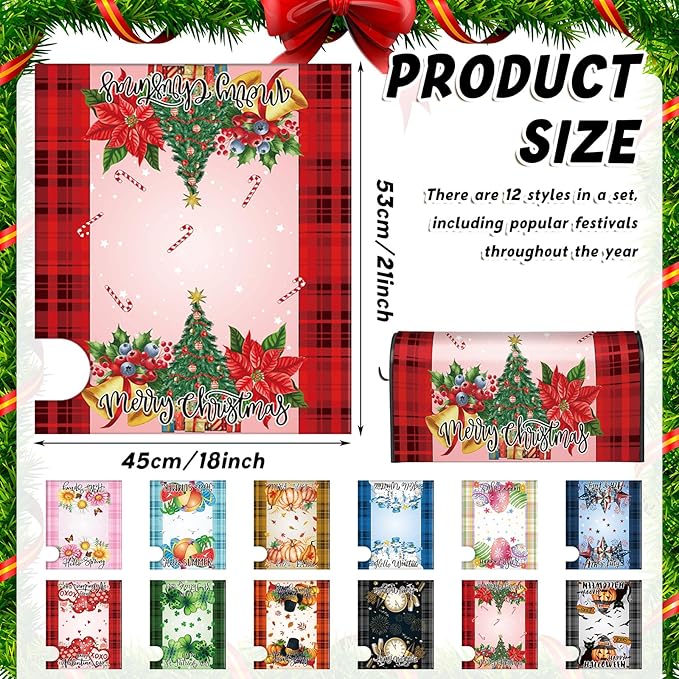 12 Pcs Seasonal Mailbox Covers Magnetic Standard Size 18 x 21 Inch Shamrocks Easter Spring Summer Fall Winter Magnetic Mailbox Covers for Garden Yard Outdoor Decor(Plaid Style)