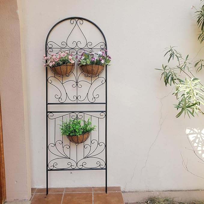 Trellis for Climbing Plants 70.8" H x 24.5" W Metal Iron Outdoor Wall Panel for Vines Flowers Elegant Garden Accent Decorative Structure 1 Pack