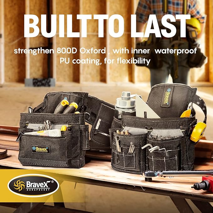 Tool Belt Suspenders Tool Vest Ultra Anti-Wear Tool Belt 20-Pocket Pro Framer's Combo Apron Tool Belt and Yoke-style Suspenders-1200D for Men