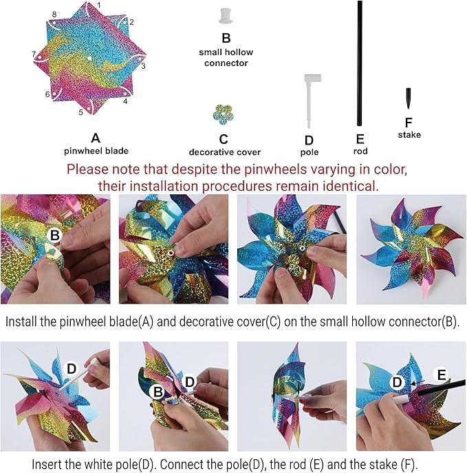 Hausse 10 Pack Reflective Pinwheels Patriotic Decorations, American Flag on Stick Wind Spinner with Stake for Independence Day, Memorial Day July of 4th Party Supplies, Scare Birds Repellent Devices