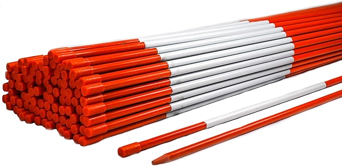 4ft Pro Snow Stakes - 48" x 5/16" Driveway Markers, Pointed Tip, Hy Viz Reflective Tape, Armor Cap (Choose Color/Quantity) (50, Orange)