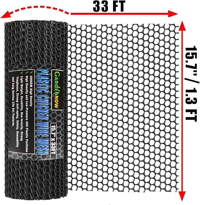Upgraded 15.7IN x 33FT ABS Plastic Chicken Wire Fence Mesh, Poultry Fencing, Hexagonal Fencing Wire for Gardening, Construction Barrier Netting, Chicken Wire Frame Crafts, Floral Netting