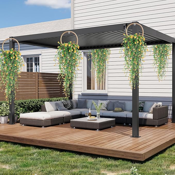 Artificial Hanging Flowers, 3 Pcs Fake Hanging Plants Artificial Vines for Outdoors, Fake Ivy Vine UV Resistant No Fade Faux Plants for Indoor Outside Garden Patio Yard Greenery Decoration (Yellow)