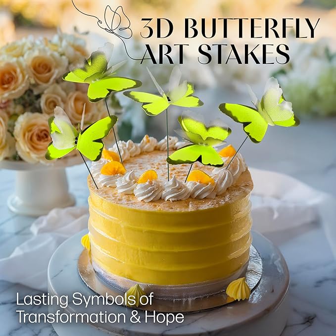Handmade Yellow Butterfly Garden Stakes Set of 7 - Decorative Outdoor & Indoor Plant Decor - Nature Lover Gift Idea by Air Aquarium Kushner