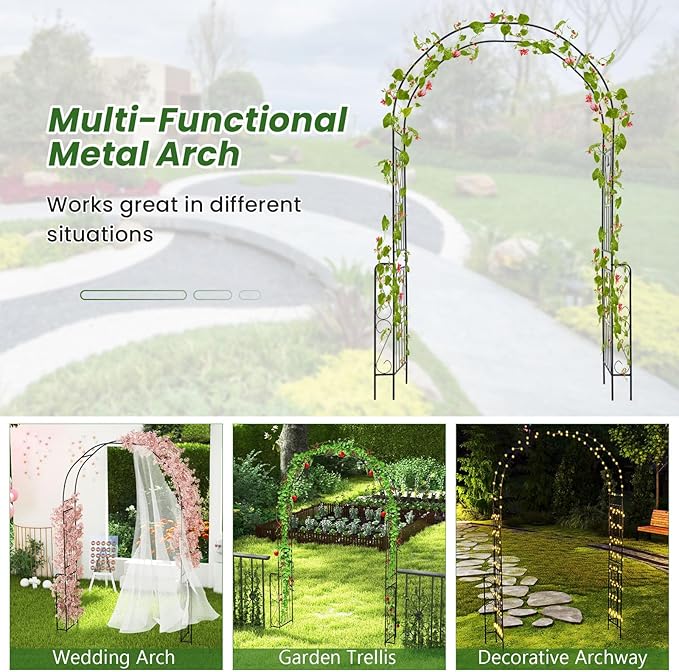 LDAILY 7.9 FT Garden Arch Trellis, Heavy Duty Arbor Pergola, Metal Frame Wedding Arch for Rose Clematis, Trellis for Climbing Plants Outdoor, Party, Ceremony, Garden, Yard, Home Decoration