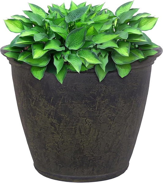 Sunnydaze 24-Inch Anjelica Large Plastic Pot for Plants - Double-Walled Outdoor Polyresin Round Planter Porch Pot with Drillable Drainage Holes - Sable
