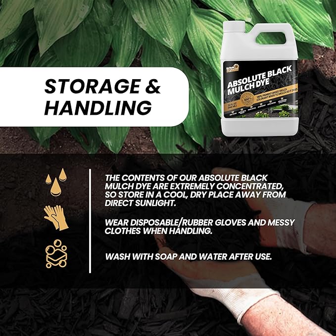 32oz Absolute Black Mulch Dye - Covers up to 2,500 sq. ft., Liquid Mulch Dye Black, Premium Color Concentrate, Ideal for Landscaping, Renews Faded Rubber or Wood Chips, 100% Color Pigment