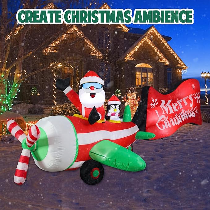 Vipush 10 FT Christmas Inflatable Decorations Helicopter Christmas Decorations Outdoor Inflatable with LED Light, Outdoor Holiday Decor Blow Up Yard Decor