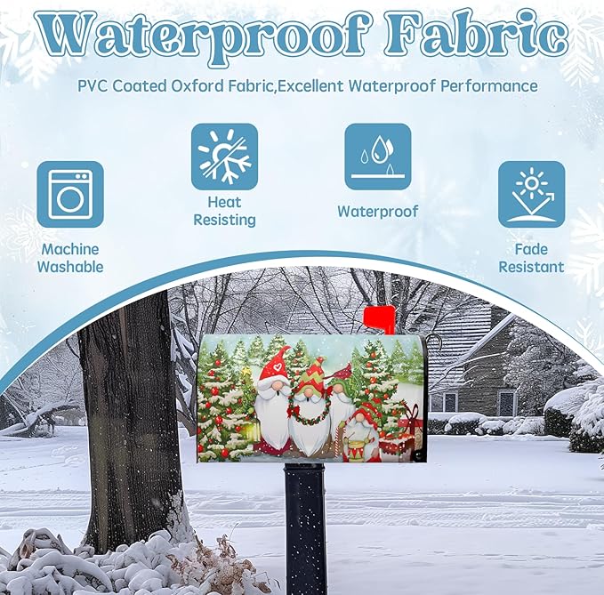 Winter Gnome Mailbox Covers Magnetic Large Size Snowman Snowflake Pines Mail Box Wraps Happy Holiday Xmas Snow Mail Post Covers Waterproof Oversized 25.5 X 21 Inch
