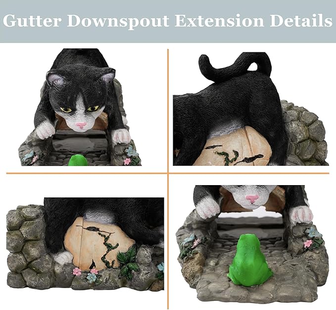 Real Cat Gutter Downspout Extender Statue, Garden Animal Decor Gutter Extension, Splash Block, Eco-Friendly Resin, Outdoor Decor Sculpture, Gutter Diverter Rain Perfect for 3"x4" Downspout