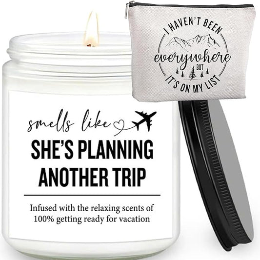 Travel Gifts for Women – 7OZ Scented Candle & Makeup Bag | Unique Gift for Women, Relaxing Aromatherapy, Stylish Cosmetic Bag for Travelers, Travel Christmas Gifts