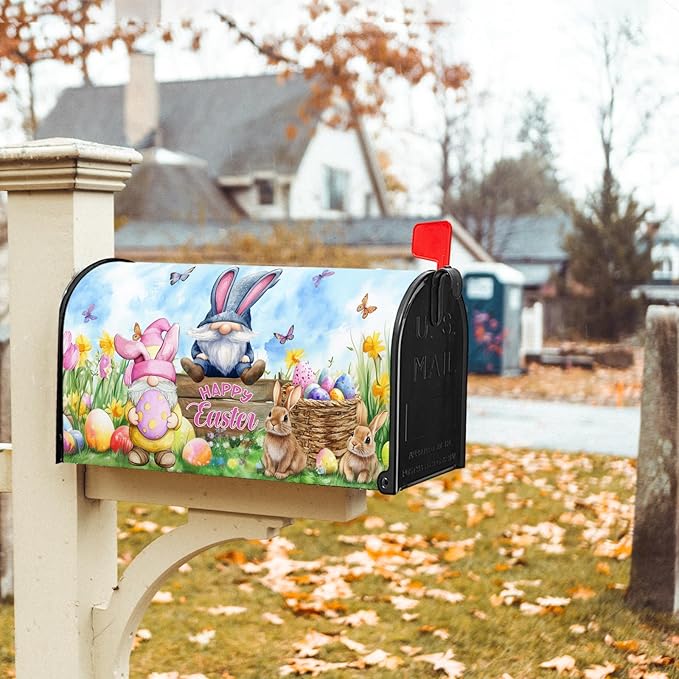 Easter Magnetic Mailbox Cover Rabbit Eggs Mailbox Cover Magnetic Standard Size 21 X 25.5 Inch Spring Butterfly Floral Mailbox Post Cover Mailbox Wraps Mailbox Decor for Home Garden Outdoor Yard