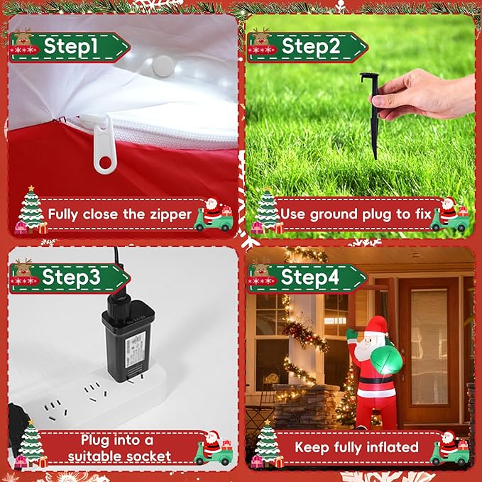 8FT Santa Claus Climbing on Ladder Christmas Decoration with Built-in LED Lights, Christmas Outdoor Inflatable Decoration for Lawn, Yard, Garden, Patio