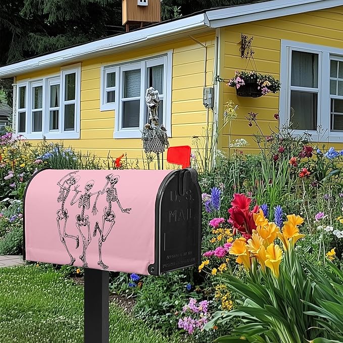 Halloween Skull Mailbox Covers Magnetic Standard Size 21x18 inch Scared Mail Box Cover Pink Mailbox Wraps for Outdoor Garden Decor