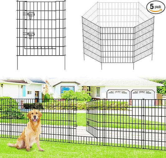 Metal Garden Fence 32 inch H x 28 inch W, 5 Panels (4 Panels + 1Gate), Total 11.6 ft, No Dig Fence Rustproof Animal Barrier Fencing for Dog, Rabbits, and Patio,Yard