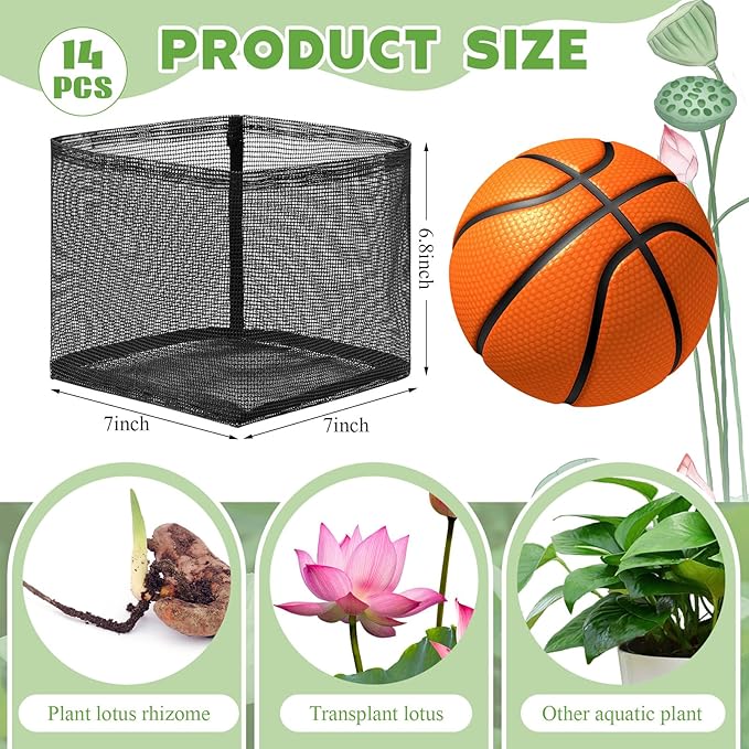 14 Pcs Pond Plant Baskets, Square Reusable Aquatic Planting Bags Breathable Mesh Garden Water Plant Pot for Water Lily Gladiolus Bog and Terrestrial Plants (7 Inch)