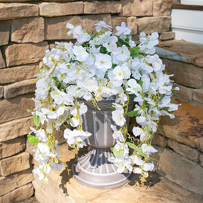 Artificial Hibiscus Fake Hanging Flowers Plants for Outdoor Spring Summer Decoration, 2pcs White Silk Hibiscus Long Trailing Vines UV Resistant Realistic Faux Flower for Outside Front Door Porch Patio