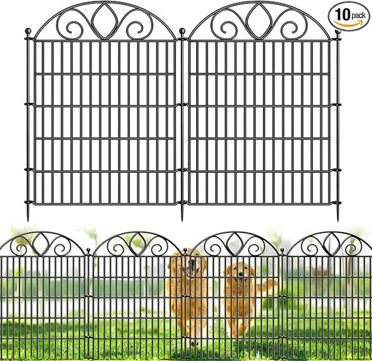 10 Panels No Dig Tall Garden Fence Panel – 34" H X 22' L Rustproof Metal Dog Fence Outdoor for Yard, Decorative Animal Barrier Fence for Pet, Garden Border, Patio, Flower Beds| Temporary Fencing
