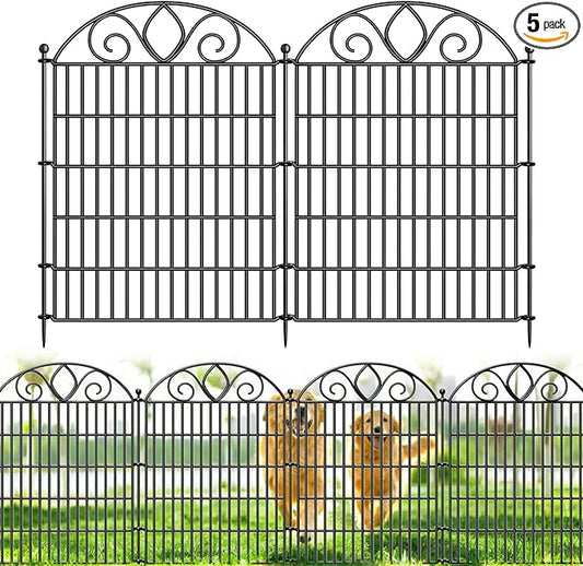 5 Panels No Dig Tall Garden Fence Panel – 34" H X 11' L Rustproof Metal Dog Fence Outdoor for Yard, Decorative Animal Barrier Fence for Pet, Garden Border, Patio, Flower Beds| Temporary Fencing
