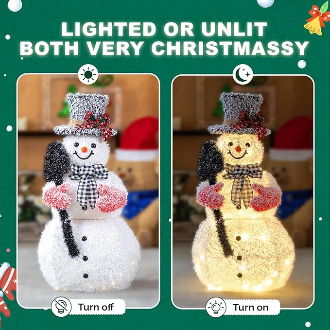 VINGLI 3FT Lighted Snowman Christmas Decorations Outdoor Indoor, Prelit LED Outdoor Christmas Yard Snowman Decor for Lawn Garden Patio Pathway Front Porch Home Holiday Winter Xmas Party Display