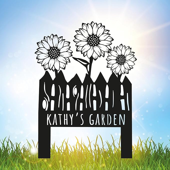 Custom Sunflower Metal Garden Sign with Stakes, Flower Garden Decor, Personalized Family Name Sign, Farmhouse Yard Decorative, Patio Art, Mother's Day Gift, Mom Gift, Housewarming Gift