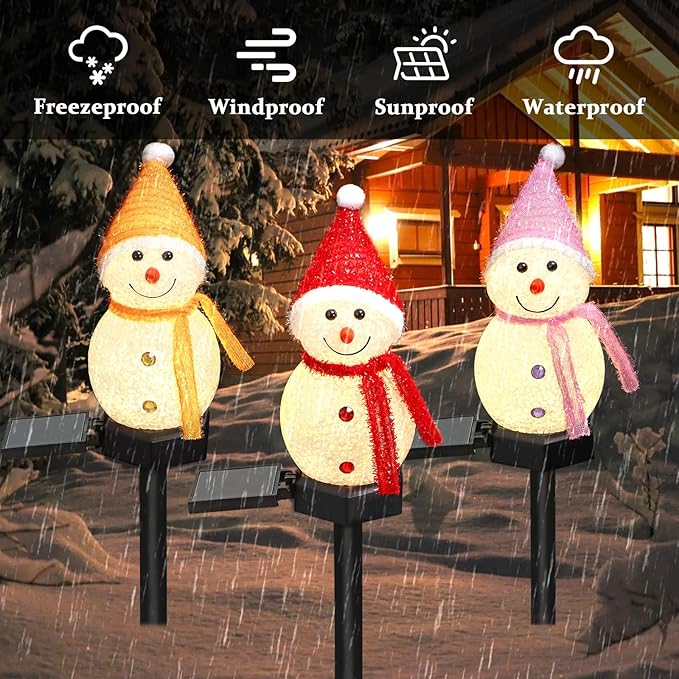 TOCHGREEN 3 Pack Solar Christmas Snowman Lights Solar Pathway Lights Waterproof Outdoor Solar Powered Christmas Decorations for Xmas Holiday Yard Path Patio Garden Porch Lawn Landscape Decor