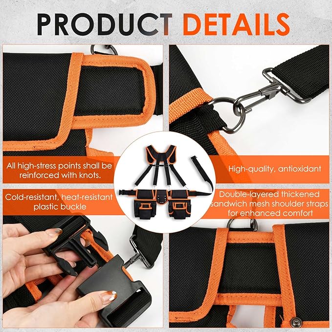OTYMIOW Construction Tool Belt for Men, Detachable & Adjustable Carpenter Tool Belt, Morrales De Construccion for Framers Carpenter Electrician Construction(33.4''-66.9'')
