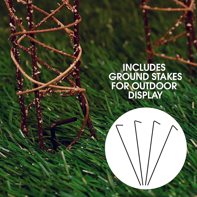Alpine Corporation 35" Tall Outdoor Lighted Rattan Reindeer Christmas Yard Decoration with 60 Warm White LED Lights for Lawn Display, Brown