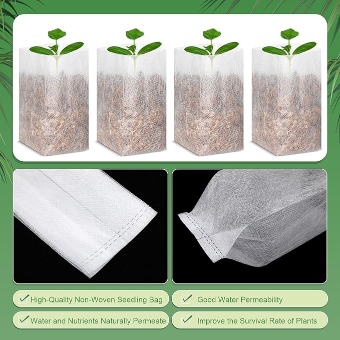 1000 Pcs Nursery Seed Non Woven Plants Nursery Bags 5.9 x 6.3 Inch Fabric Seedling Pots Grow Bags Plants Pouch for Vegetables Flower for Home Garden Greenhouse Supplies