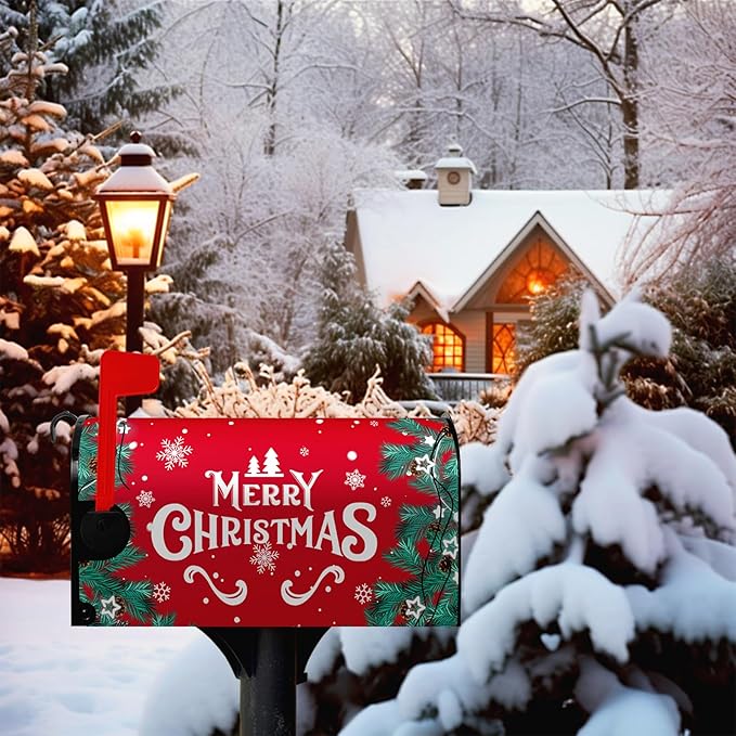 Merry Christmas Mailbox Cover Xmas Trees Magnetic Mailbox Covers Poinsettia Winter Snowflake Letter Post Box Cover Standard Size 21 * 18 Inch Christmas Yard Home New Year Holiday Decorative