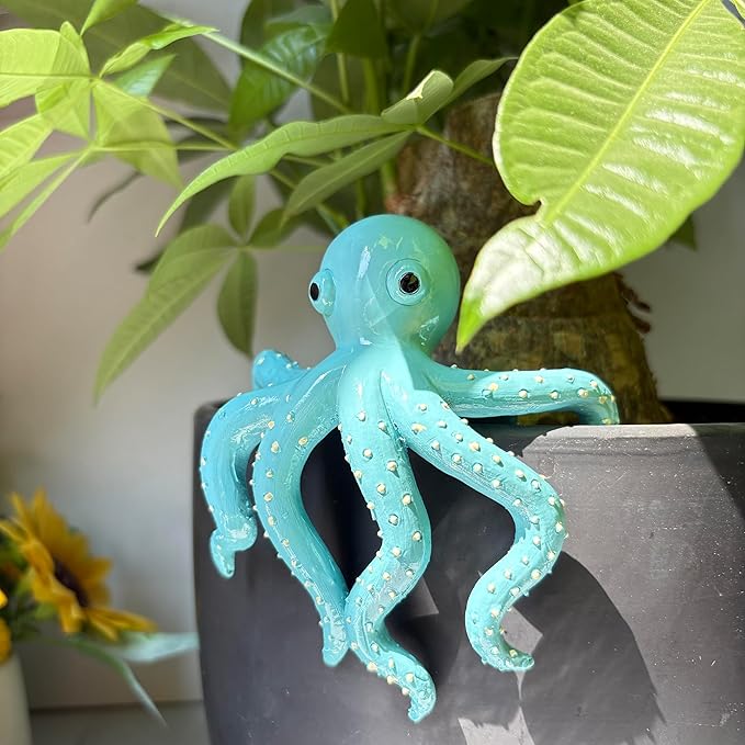 Cute Climbing Octopus Flower Pot Huggers, Animal Figurines Plant Decorations for Pots, Resin Flower Pot Decorations, Fairy Garden Accessories, Fish Tank Planter Edge Craft Decor (Octopus)