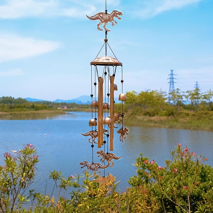 Dinosaur Wind Chimes for Outside, Metal Windchimes Outdoors, Dinosaur Gifts for Women/Men, Memorial/Birthday Gifts, Garden Decor for Outside, Patio or Yard, Durable Chimes for Outdoors